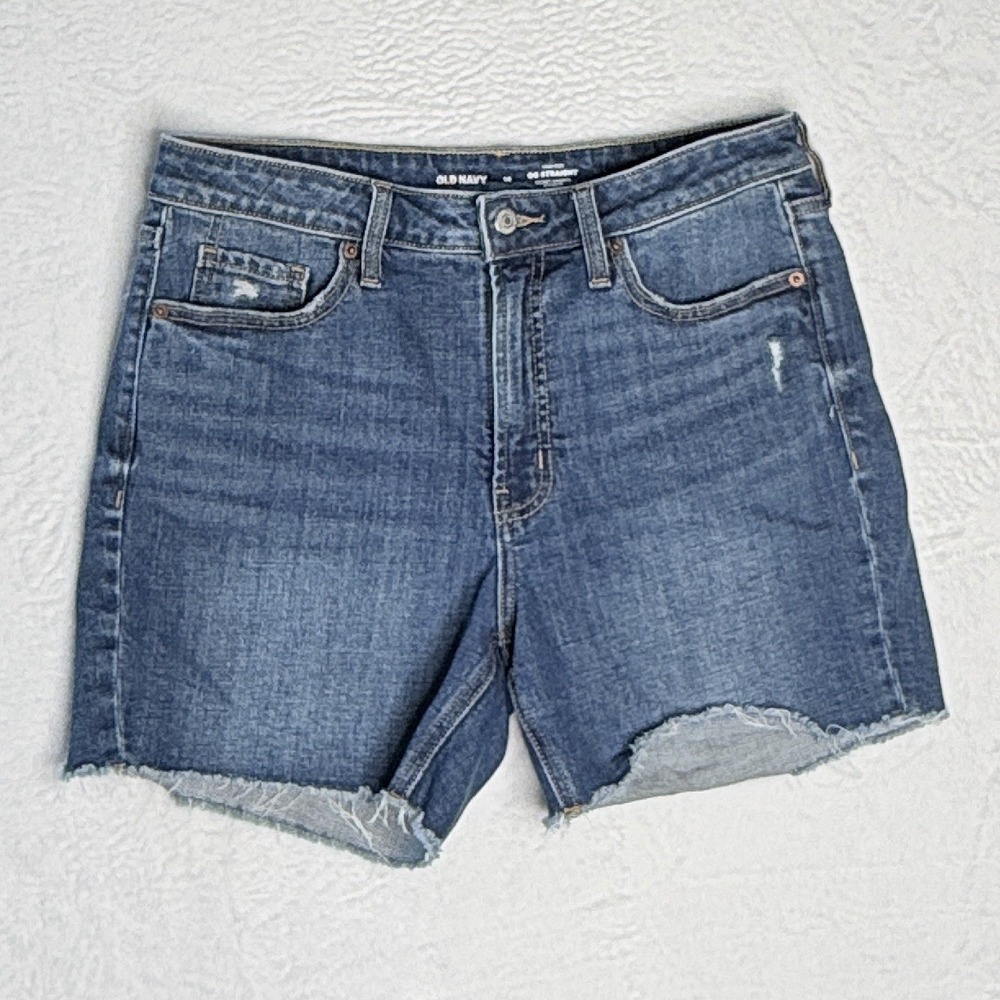 Old Navy 10 High Rise OG Straight Cutoff Jean‎ Shorts 5in Raw Hem Medium Wash
